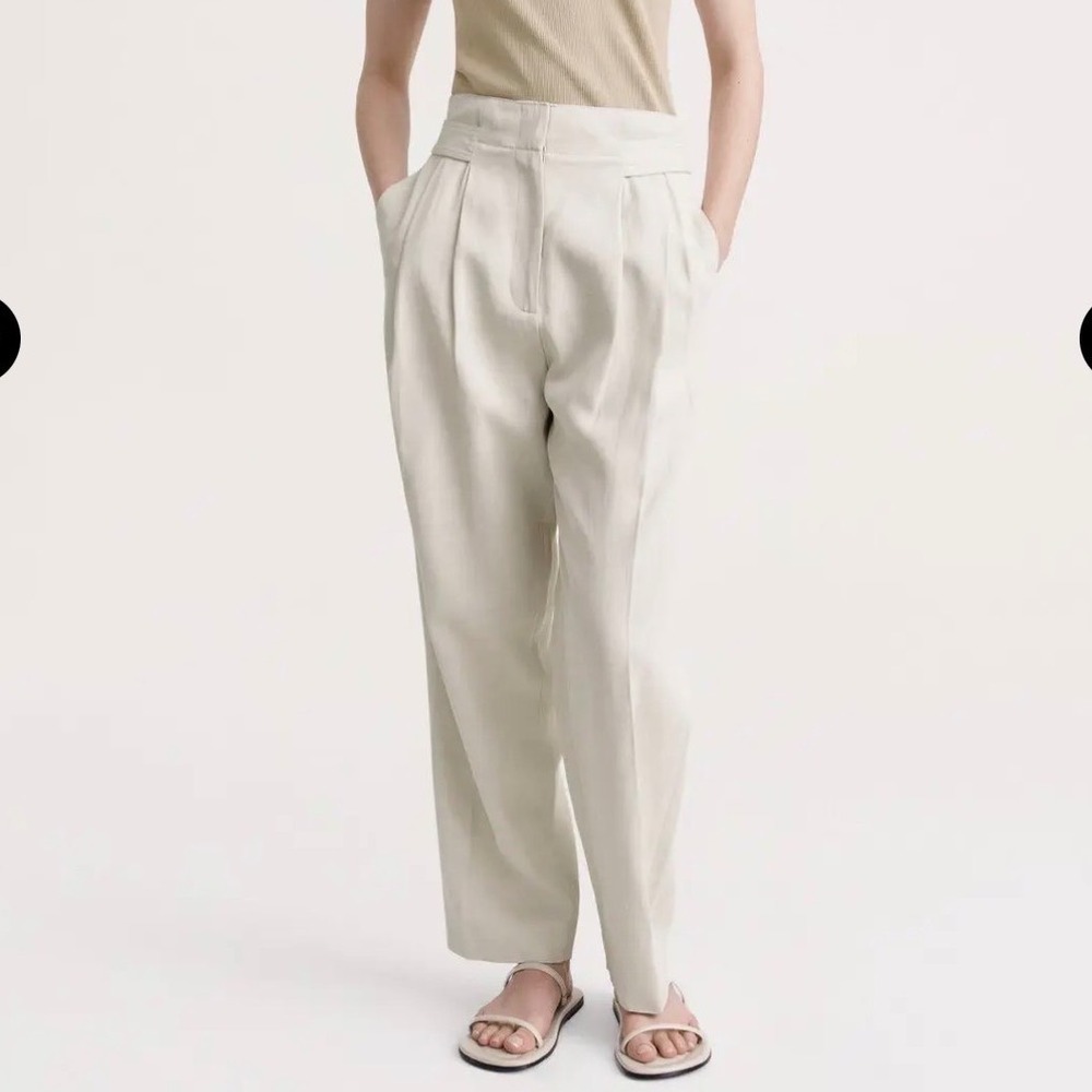 NWT Toteme Tailored Trousers Ecru Double Pleated Linen Lyocell Pants - 38